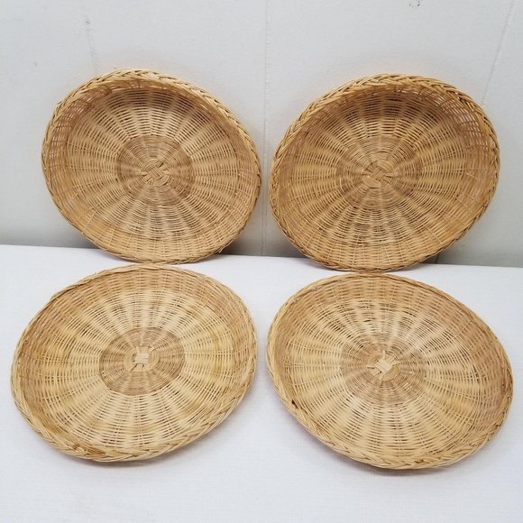 4 Wicker Rattan Paper Plate Holders Camping BBQ